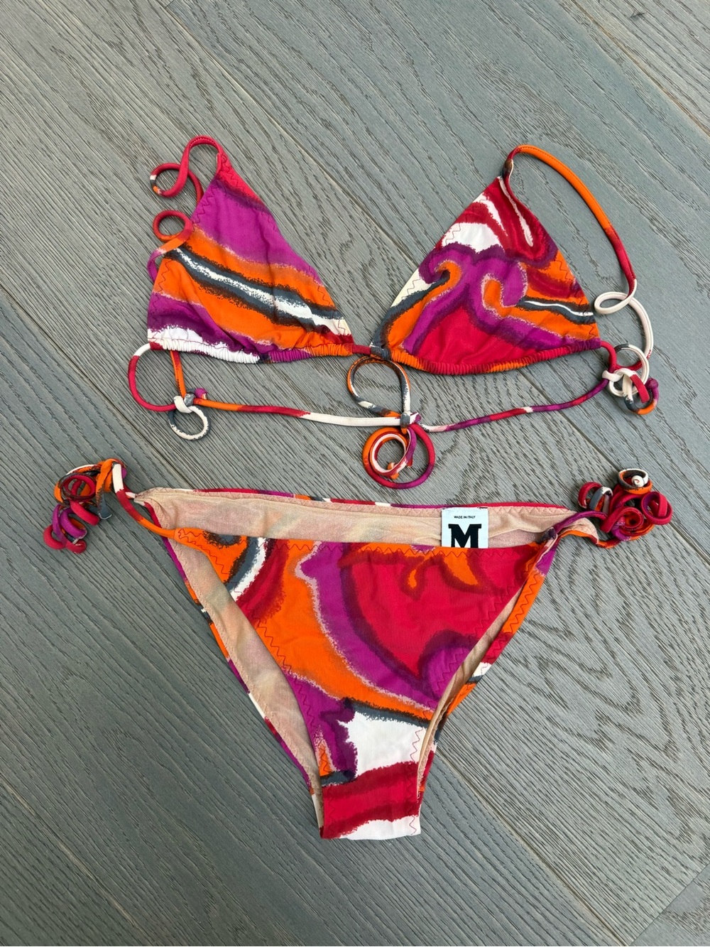 M by Missoni Pink Orange Purple Swirl String Bikini
